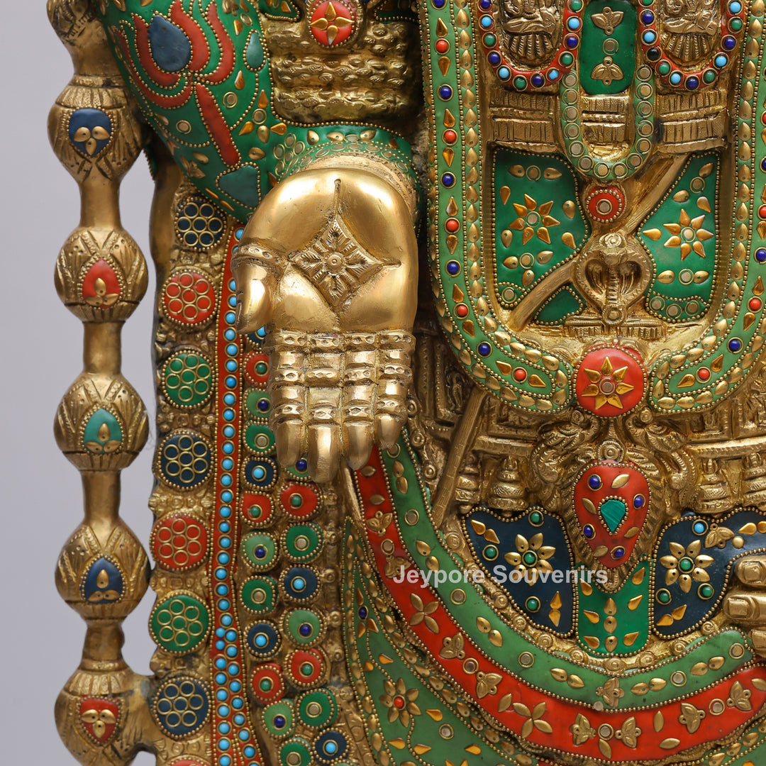 Handcrafted Brass Tirupati Balaji Statue with Multicolor Meenakari &amp; Stone Inlay