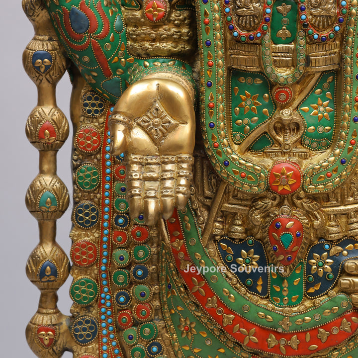 Handcrafted Brass Tirupati Balaji Statue with Multicolor Meenakari &amp; Stone Inlay