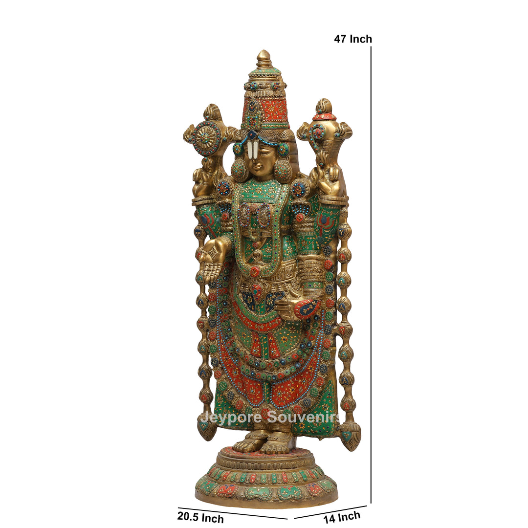 Handcrafted Brass Tirupati Balaji Statue with Multicolor Meenakari &amp; Stone Inlay