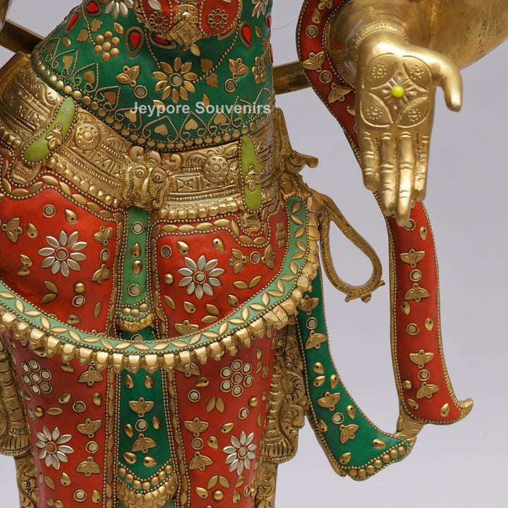 Handcrafted Brass Goddess Lakshmi Statue with Turquoise &amp; Red Inlay