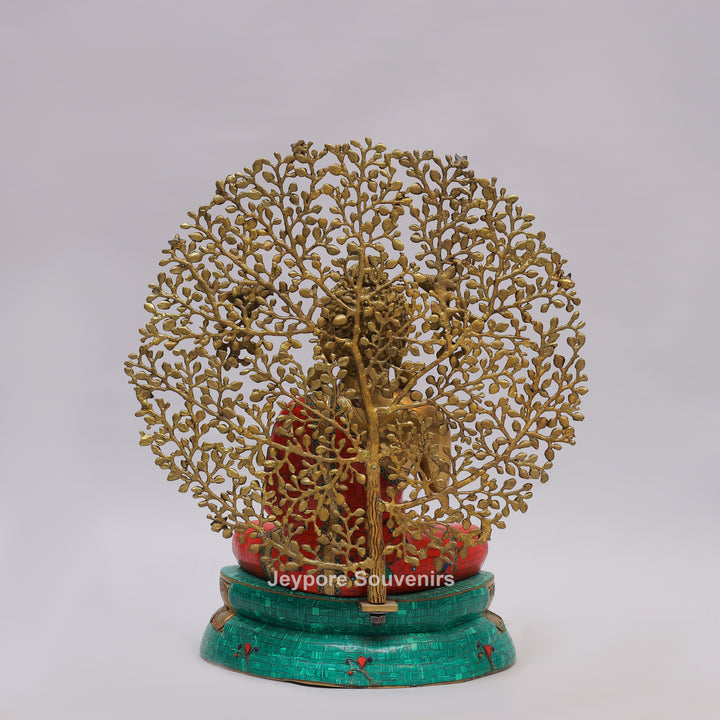 Handcrafted Brass Buddha Statue with Kalpavriksha Tree
