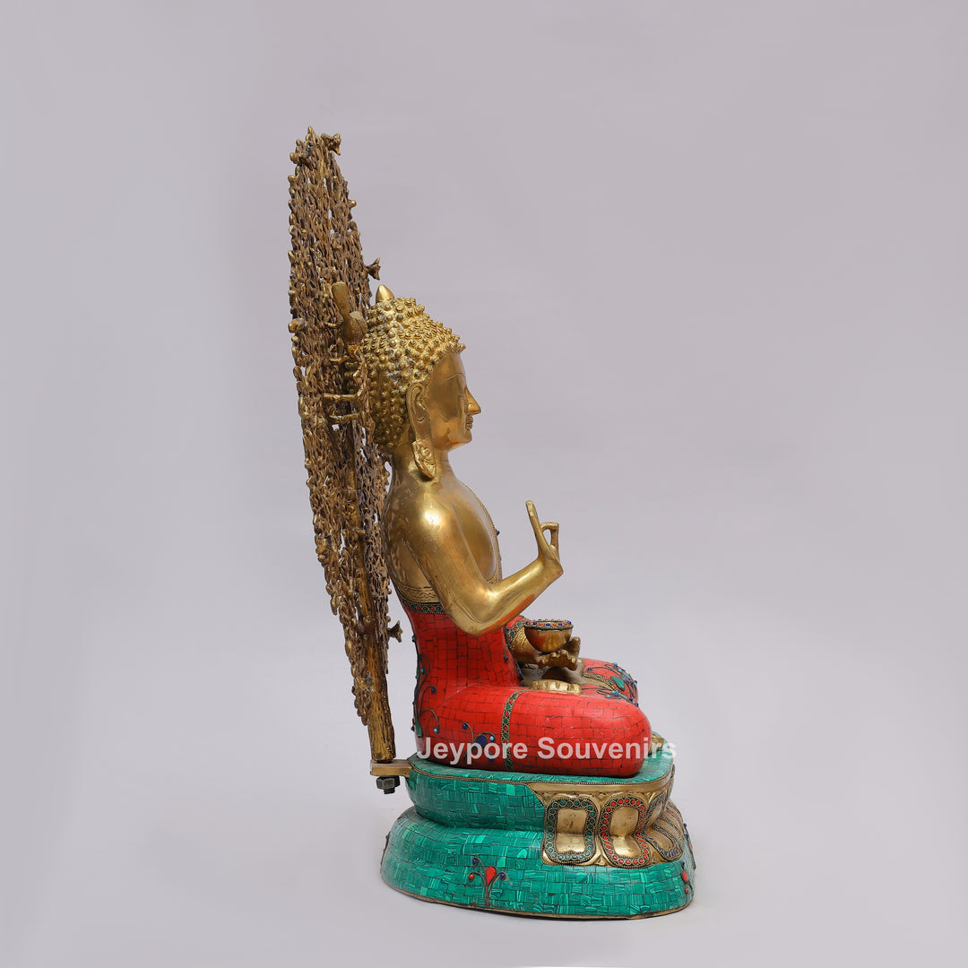 Handcrafted Brass Buddha Statue with Kalpavriksha Tree
