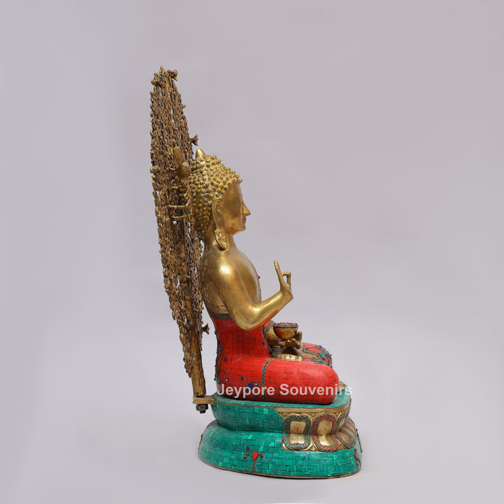 Handcrafted Brass Buddha Statue with Kalpavriksha Tree
