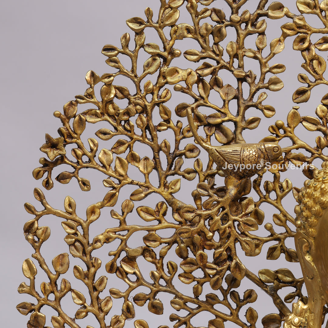 Handcrafted Brass Buddha Statue with Kalpavriksha Tree