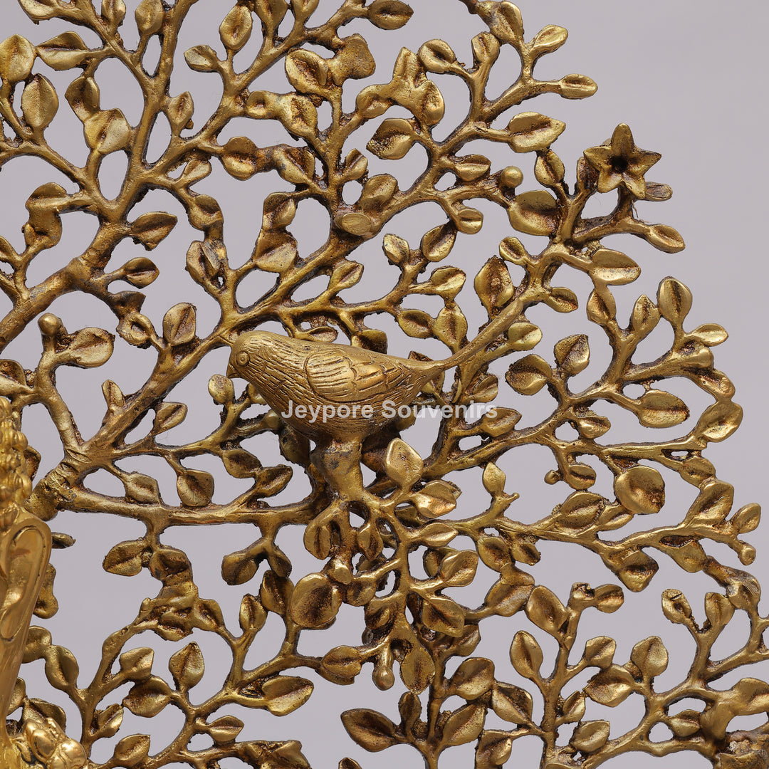 Handcrafted Brass Buddha Statue with Kalpavriksha Tree