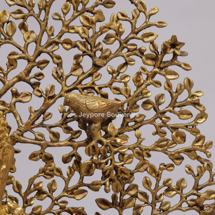 Handcrafted Brass Buddha Statue with Kalpavriksha Tree