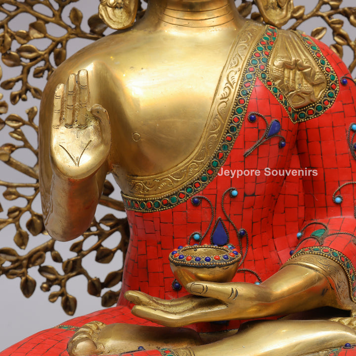 Handcrafted Brass Buddha Statue with Kalpavriksha Tree