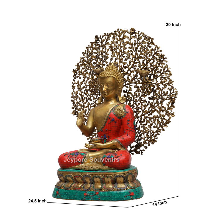 Handcrafted Brass Buddha Statue with Kalpavriksha Tree