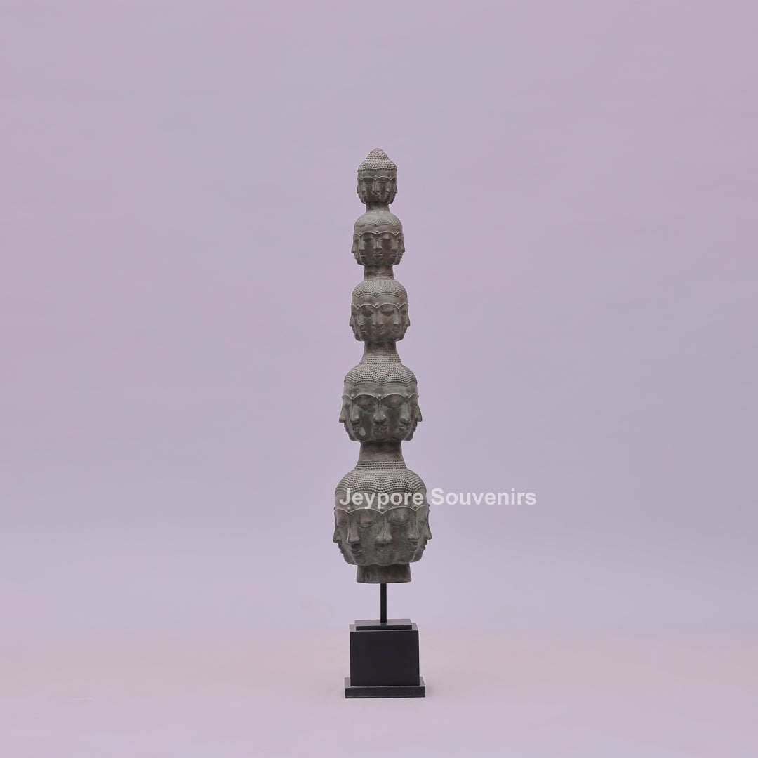 Tower of Tranquility Buddha Heads Bronze Sculpture