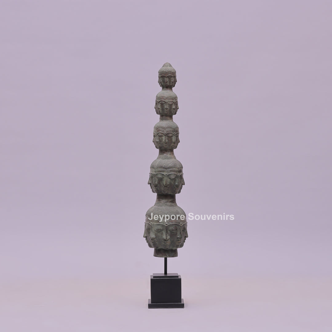 Tower of Tranquility Buddha Heads Bronze Sculpture