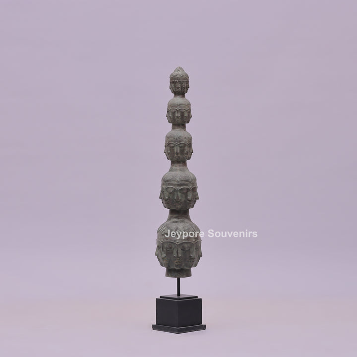 Tower of Tranquility Buddha Heads Bronze Sculpture