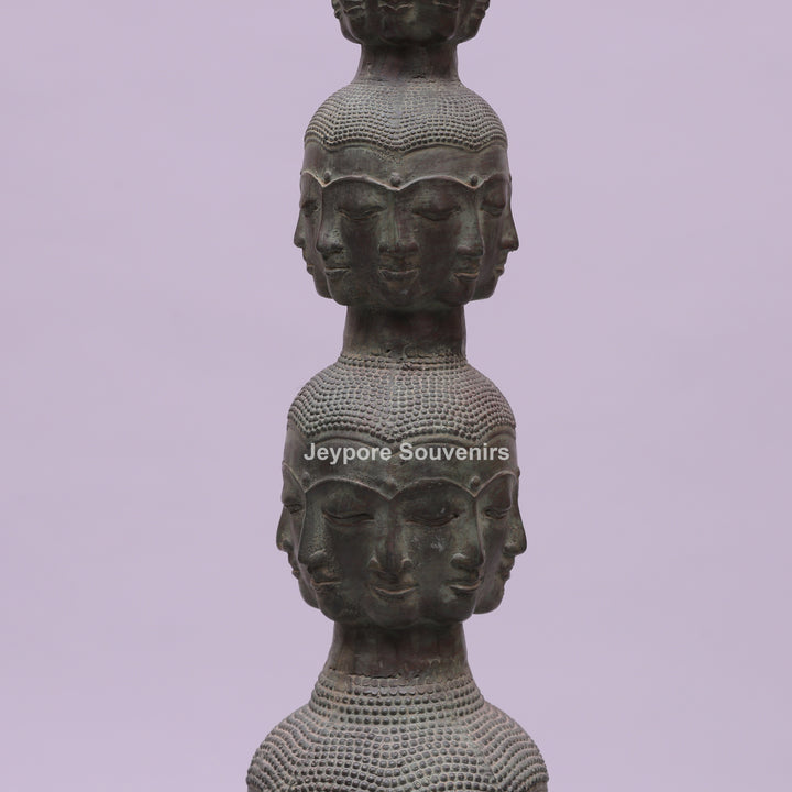Tower of Tranquility Buddha Heads Bronze Sculpture