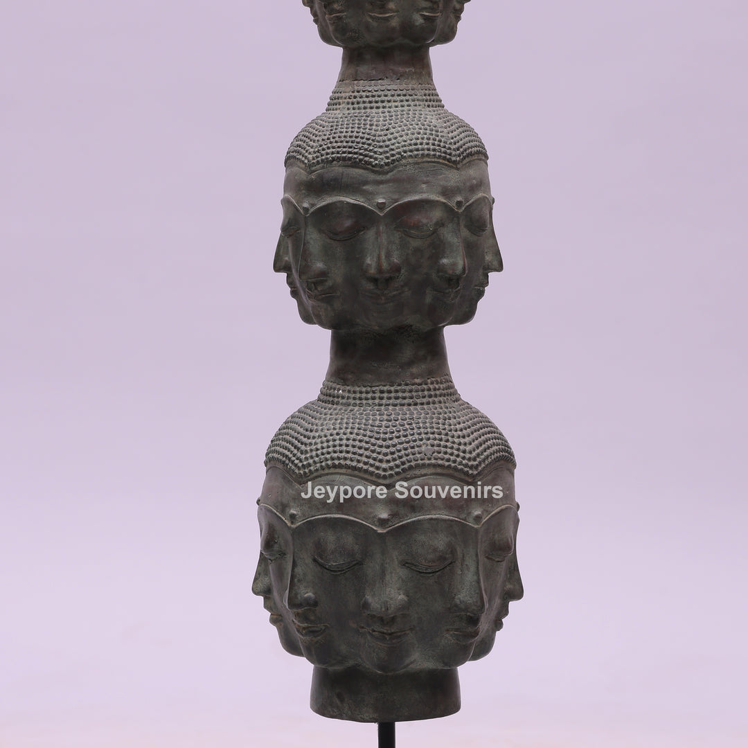 Tower of Tranquility Buddha Heads Bronze Sculpture