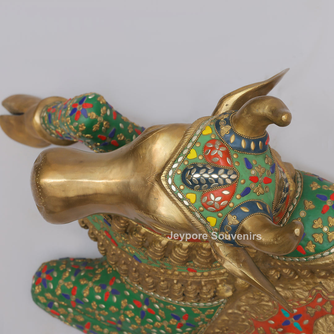 Handcrafted Brass Nandi Bull Statue with Vibrant Mosaic Inlay