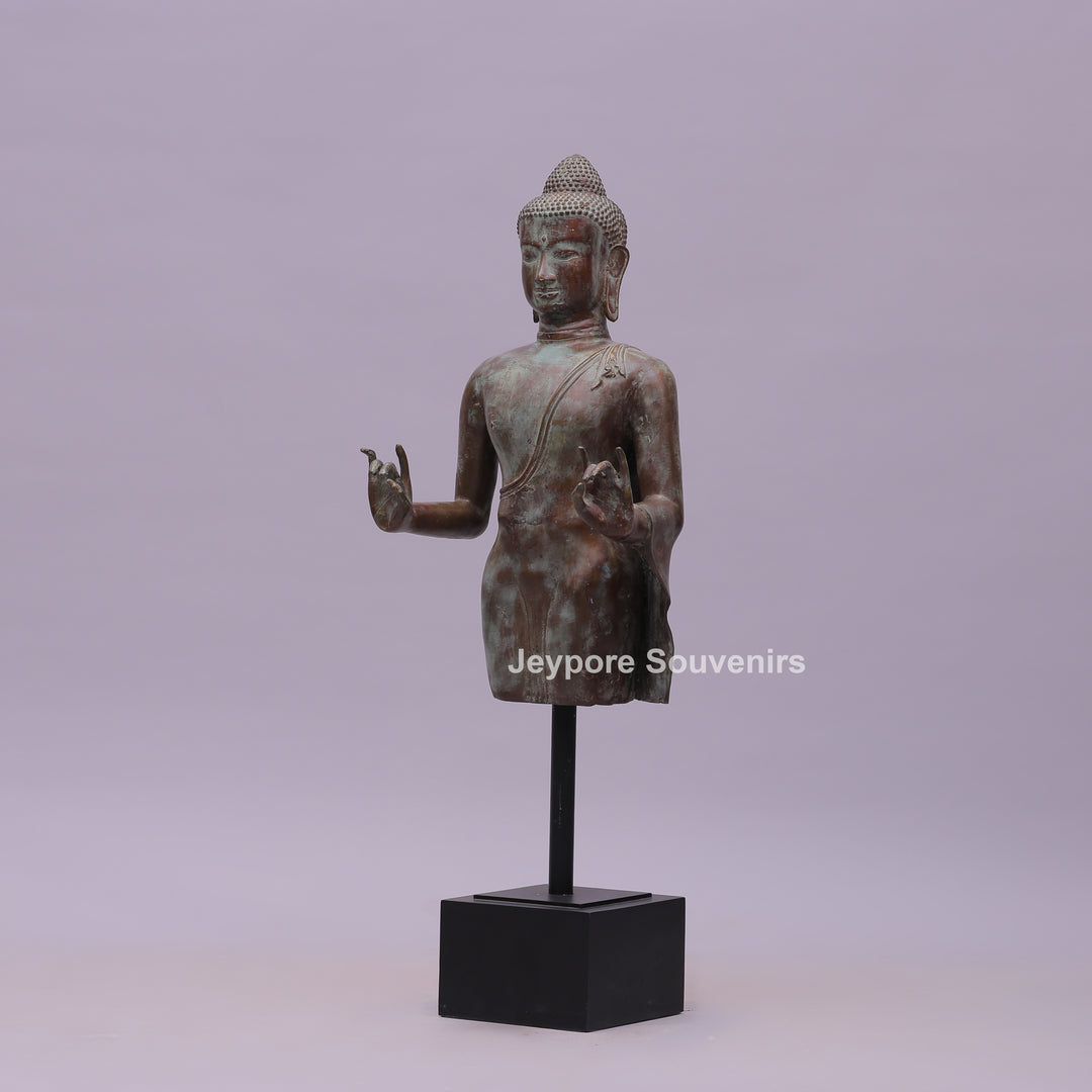 Vitarka or Abhaya Mudra Hand Gestures Buddha Bust Bronze Statue