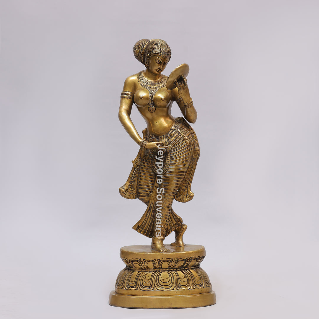 Handcrafted Brass Lady with Mirror (Apsara) Statue