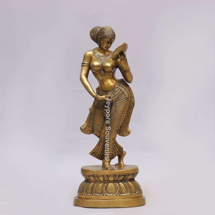 Handcrafted Brass Lady with Mirror (Apsara) Statue