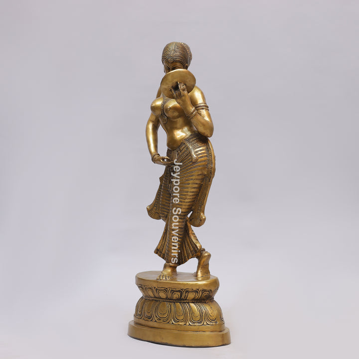 Handcrafted Brass Lady with Mirror (Apsara) Statue
