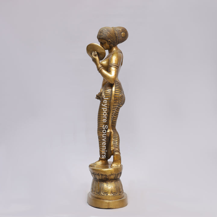 Handcrafted Brass Lady with Mirror (Apsara) Statue