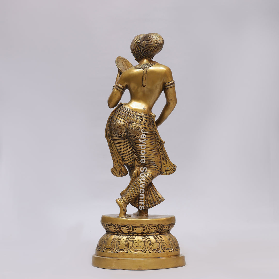 Handcrafted Brass Lady with Mirror (Apsara) Statue