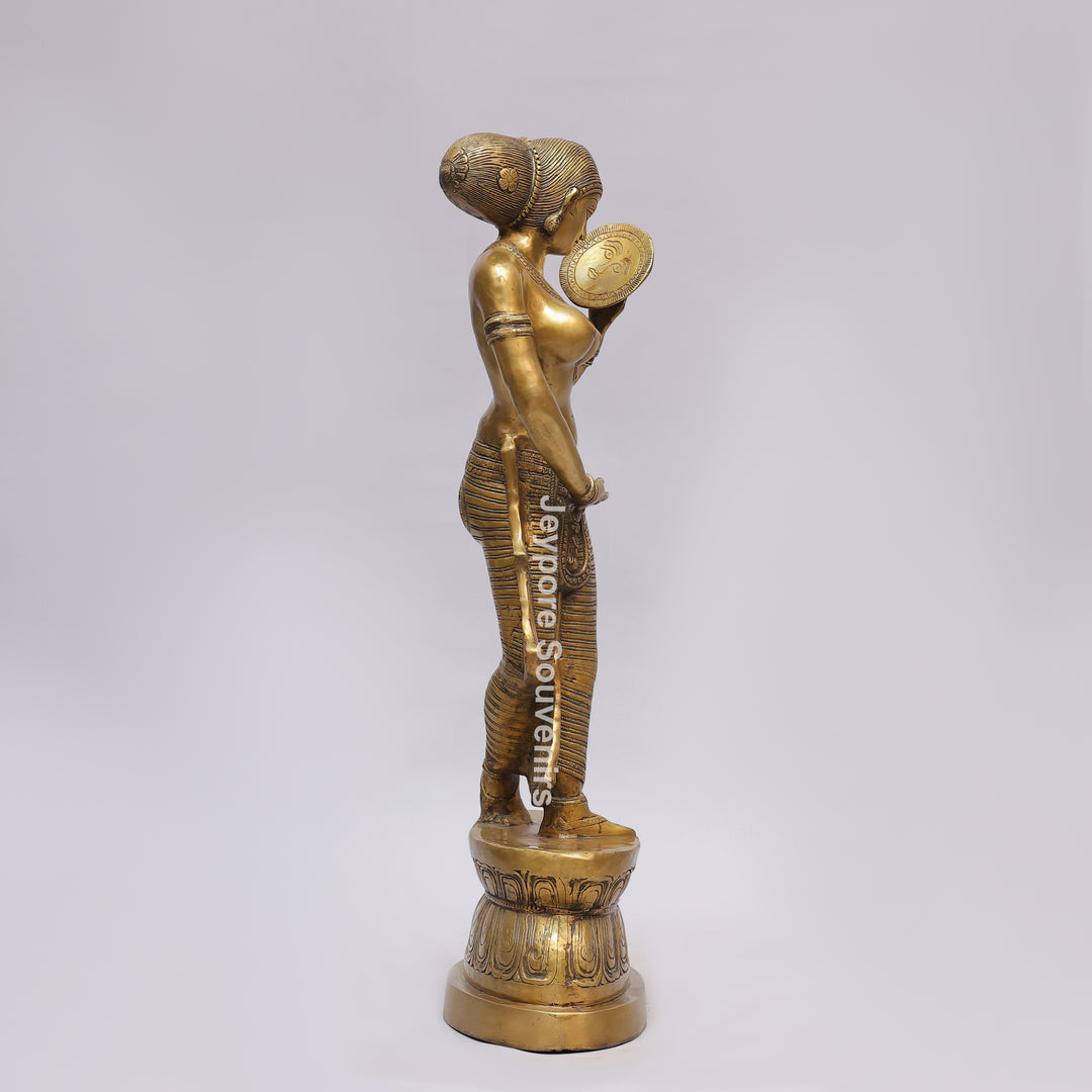 Handcrafted Brass Lady with Mirror (Apsara) Statue