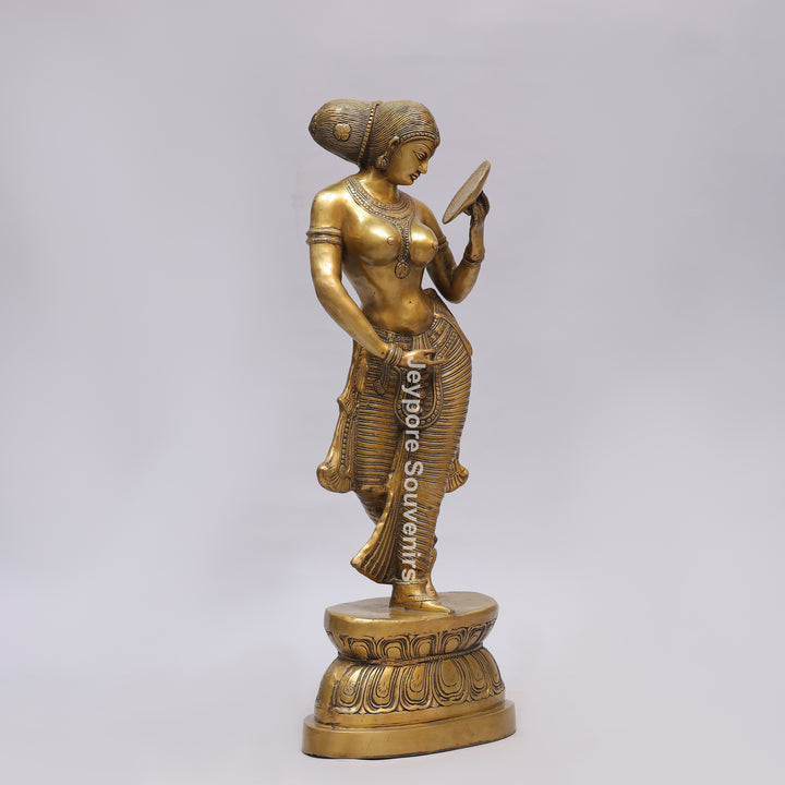 Handcrafted Brass Lady with Mirror (Apsara) Statue