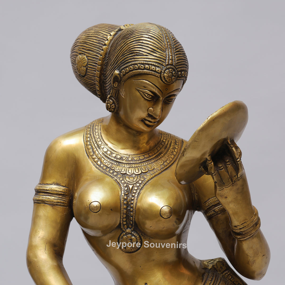 Handcrafted Brass Lady with Mirror (Apsara) Statue