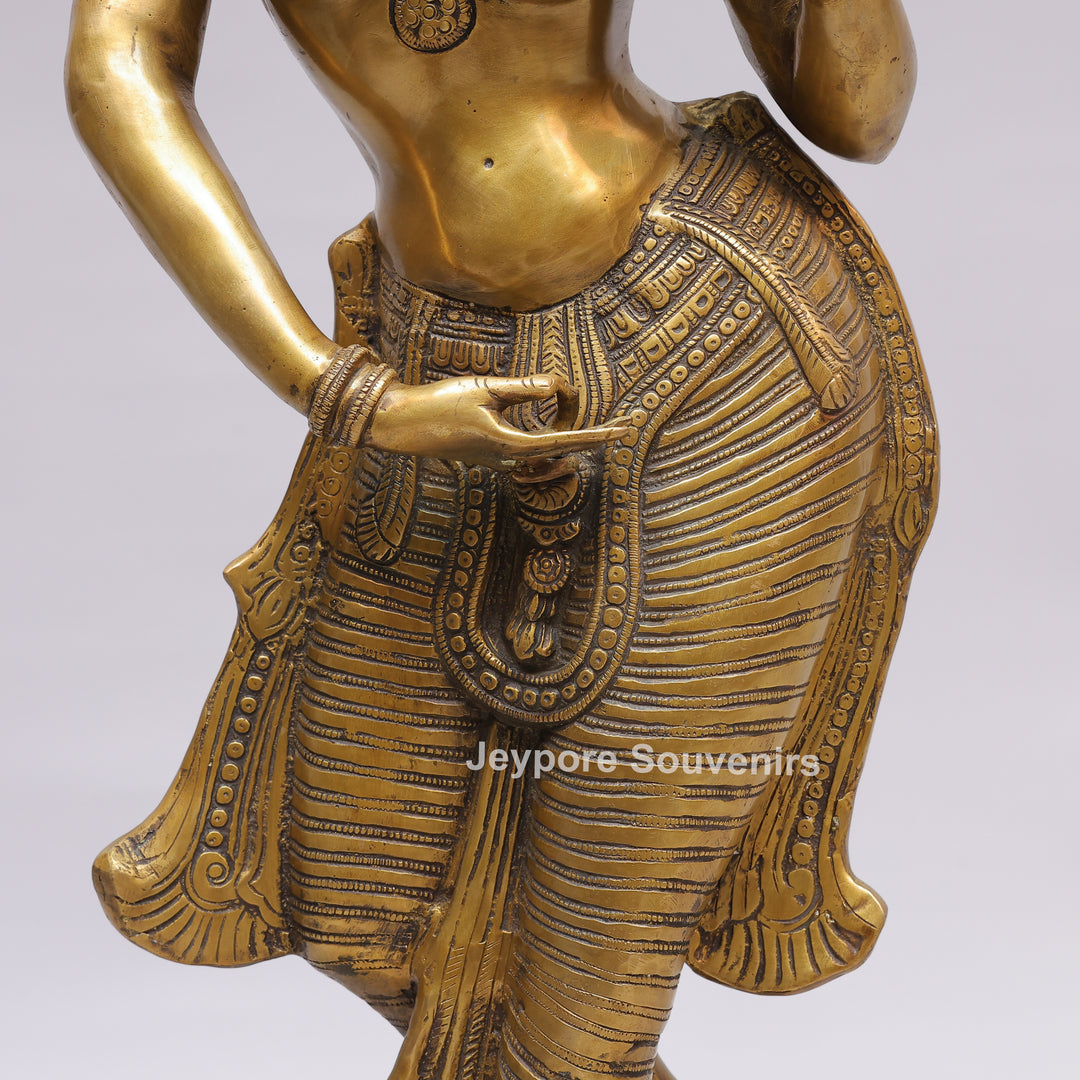 Handcrafted Brass Lady with Mirror (Apsara) Statue