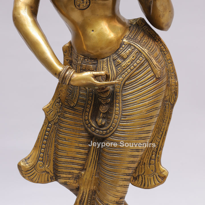 Handcrafted Brass Lady with Mirror (Apsara) Statue