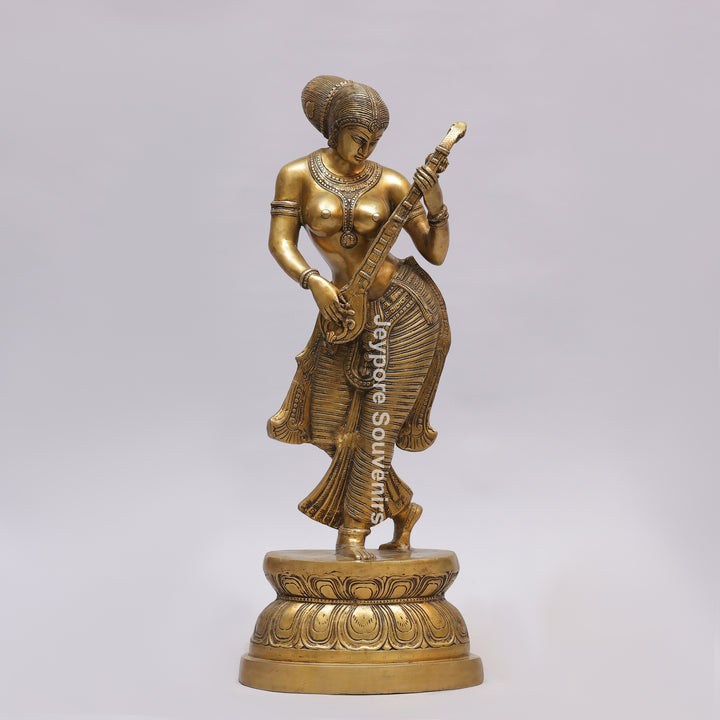 Handcrafted Brass Dancing Indian Lady Playing Veena Statue