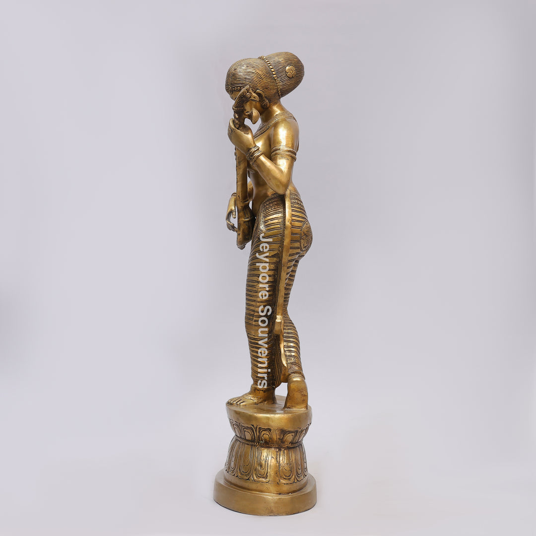 Handcrafted Brass Dancing Indian Lady Playing Veena Statue