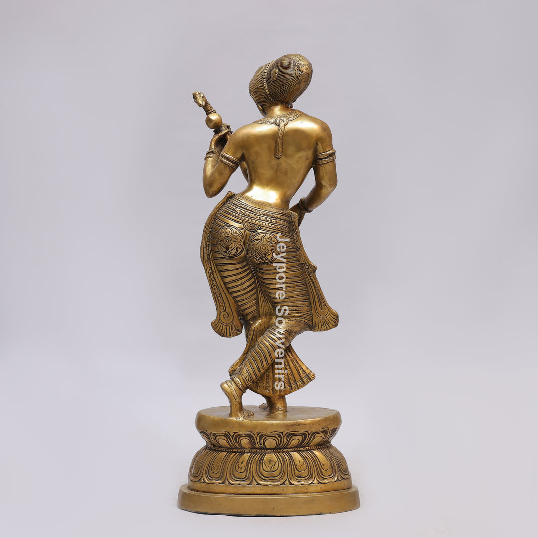 Handcrafted Brass Dancing Indian Lady Playing Veena Statue