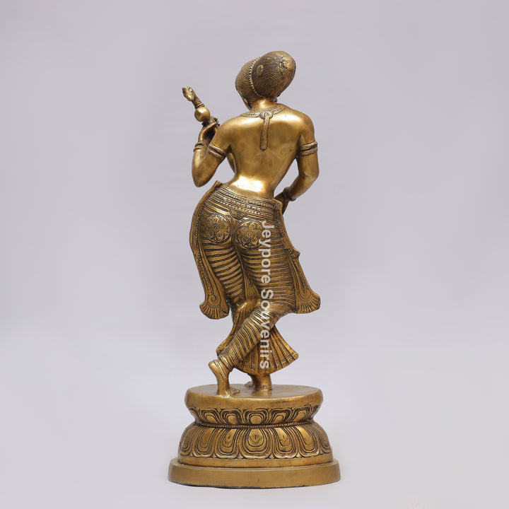 Handcrafted Brass Dancing Indian Lady Playing Veena Statue