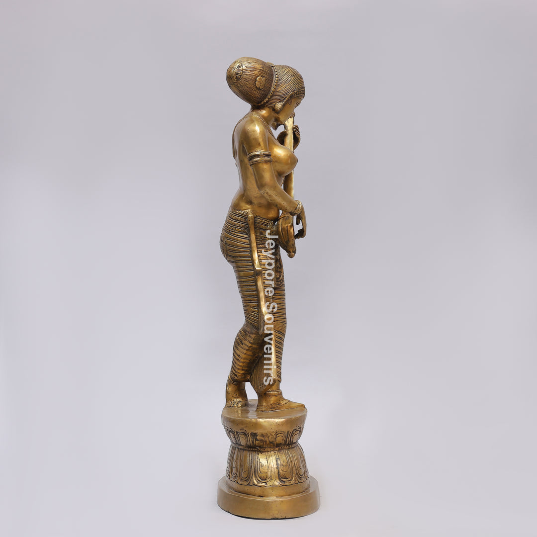 Handcrafted Brass Dancing Indian Lady Playing Veena Statue