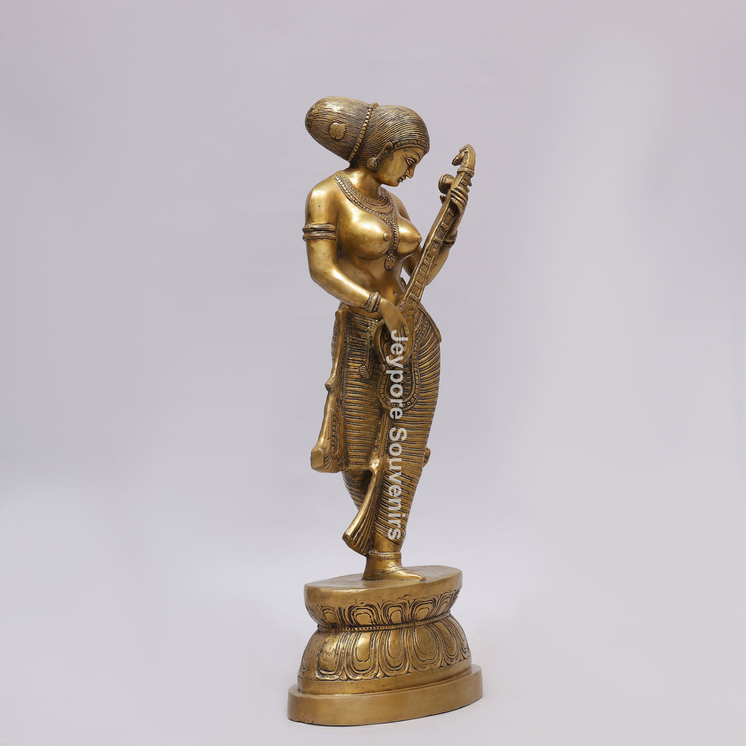 Handcrafted Brass Dancing Indian Lady Playing Veena Statue