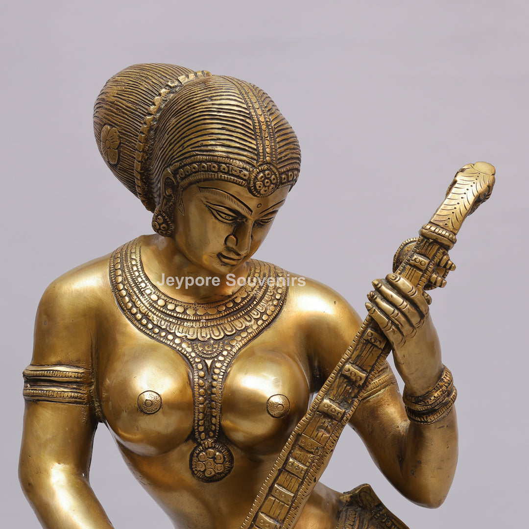 Handcrafted Brass Dancing Indian Lady Playing Veena Statue