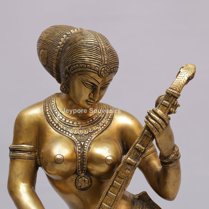 Handcrafted Brass Dancing Indian Lady Playing Veena Statue