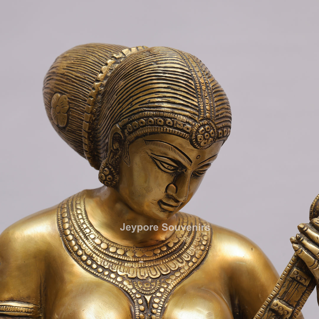 Handcrafted Brass Dancing Indian Lady Playing Veena Statue