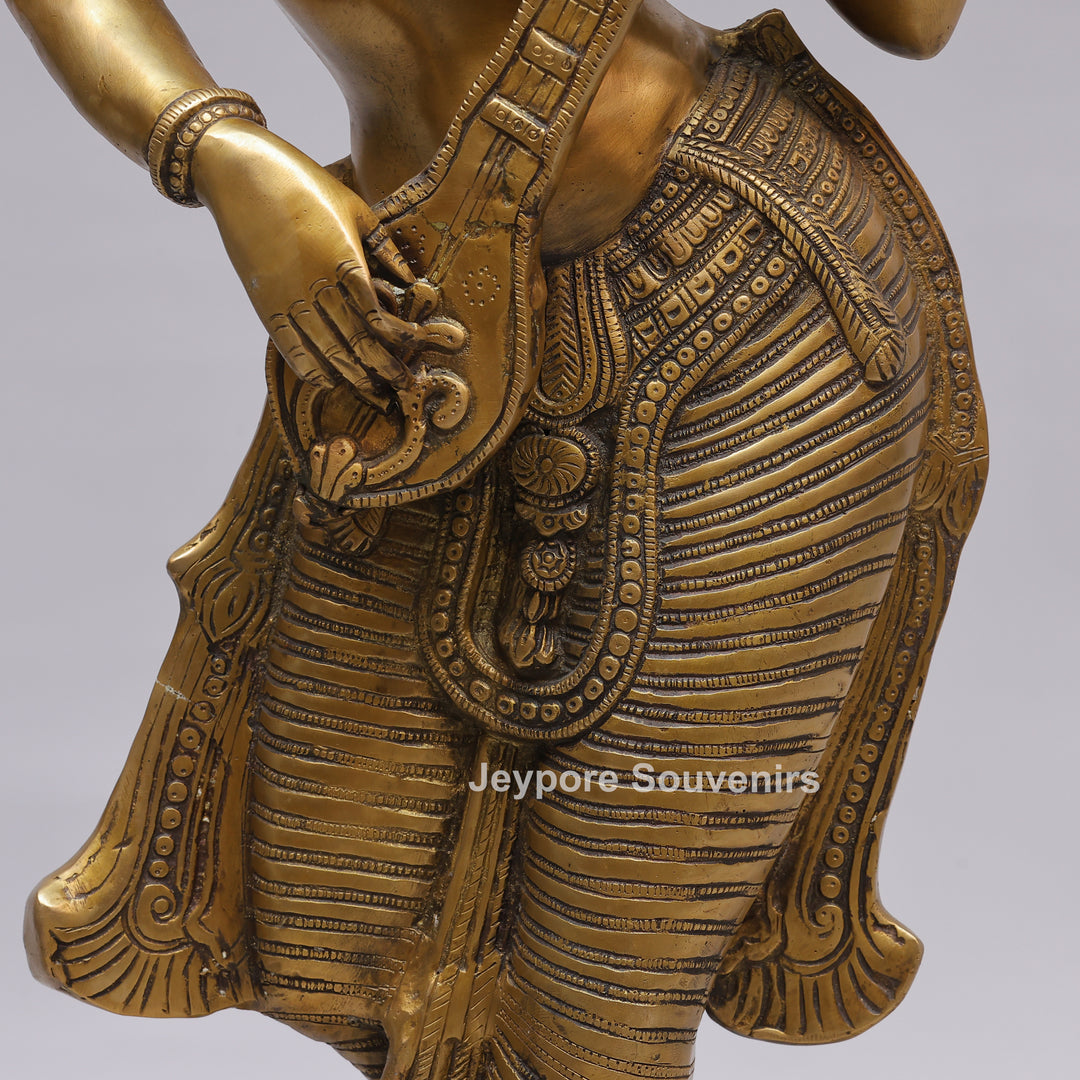 Handcrafted Brass Dancing Indian Lady Playing Veena Statue