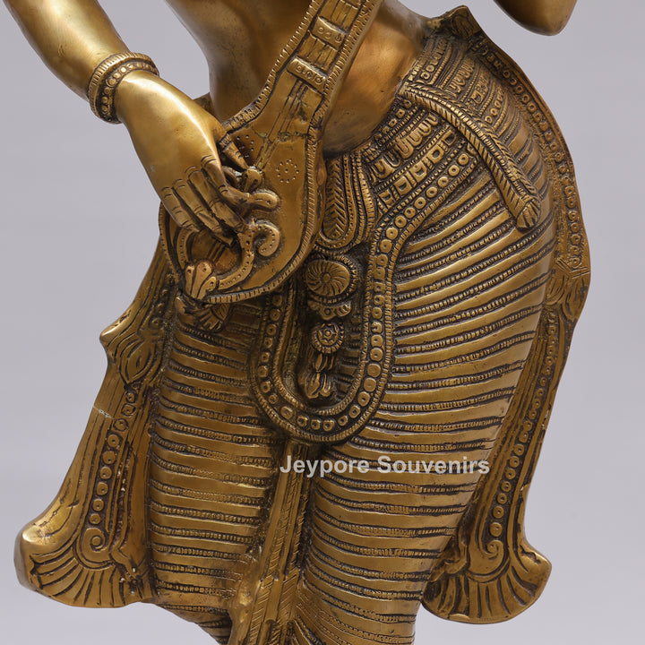 Handcrafted Brass Dancing Indian Lady Playing Veena Statue
