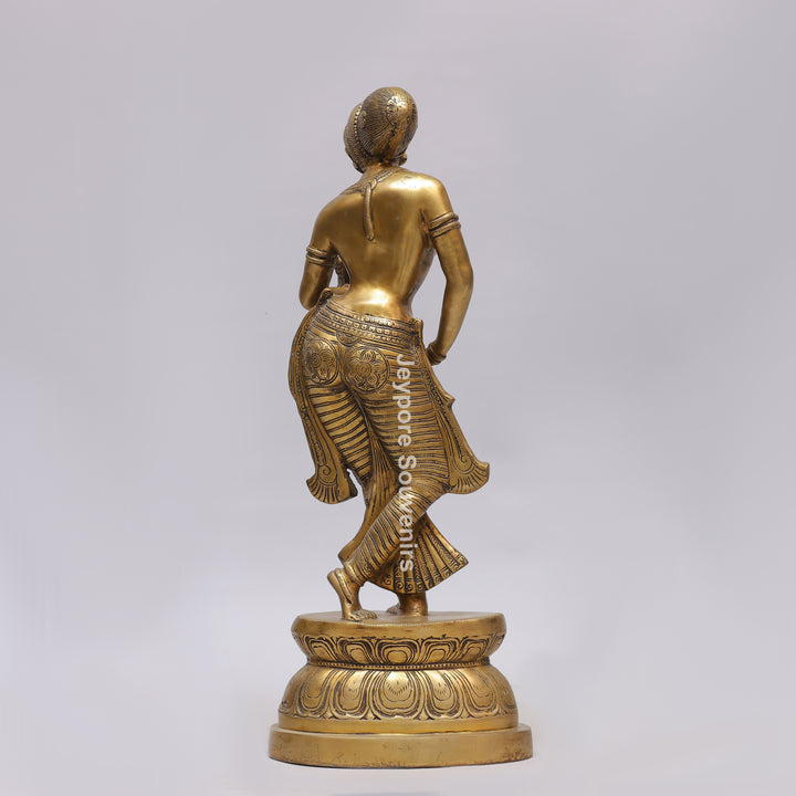 Handcrafted Solid Brass Lady with Parrot Statue With Antique Gold Finish