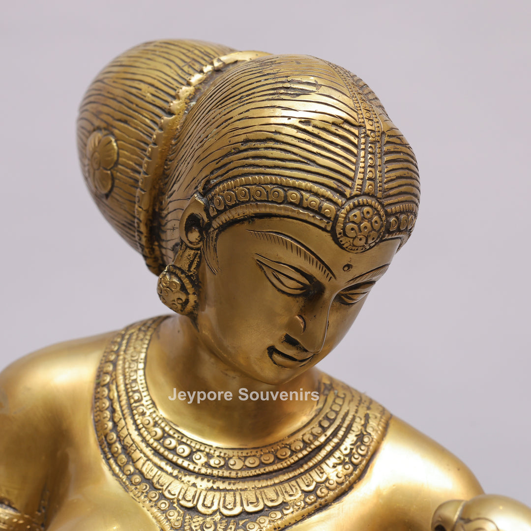 Handcrafted Solid Brass Lady with Parrot Statue With Antique Gold Finish