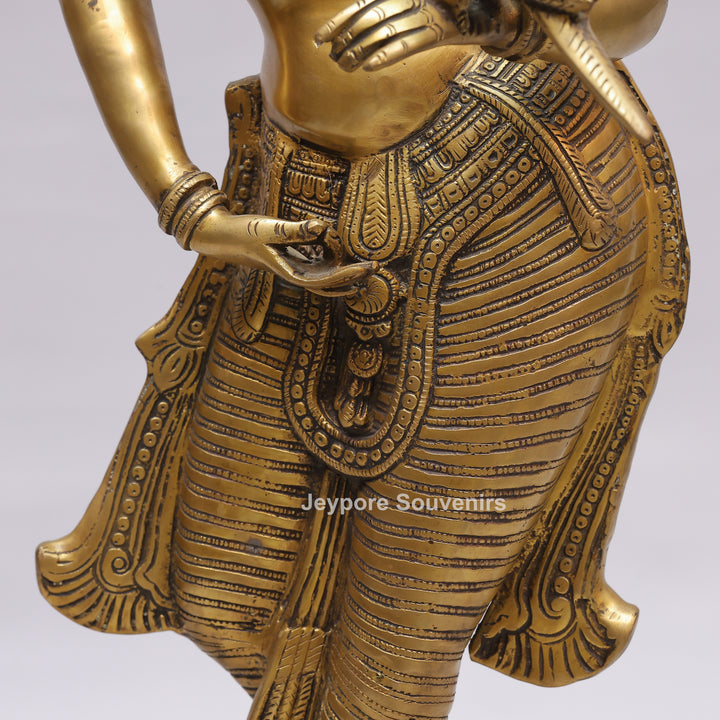 Handcrafted Solid Brass Lady with Parrot Statue With Antique Gold Finish