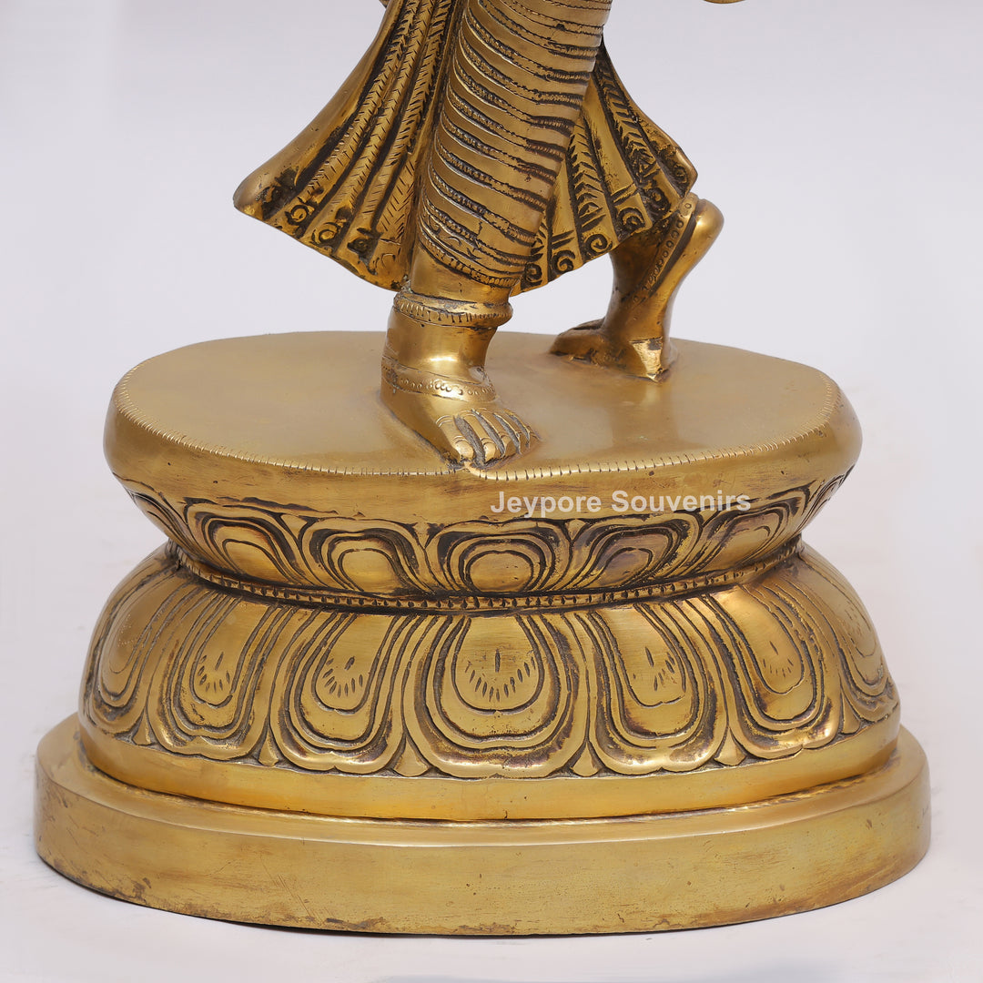 Handcrafted Solid Brass Lady with Parrot Statue With Antique Gold Finish