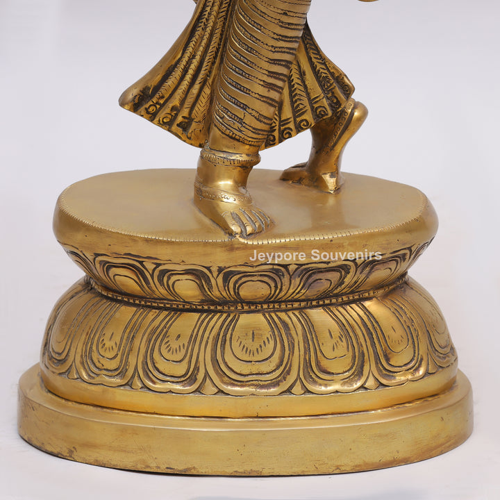 Handcrafted Solid Brass Lady with Parrot Statue With Antique Gold Finish