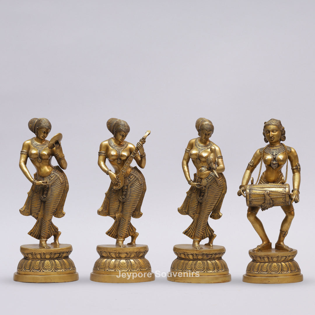 Handcrafted Solid Brass Lady with Parrot Statue With Antique Gold Finish