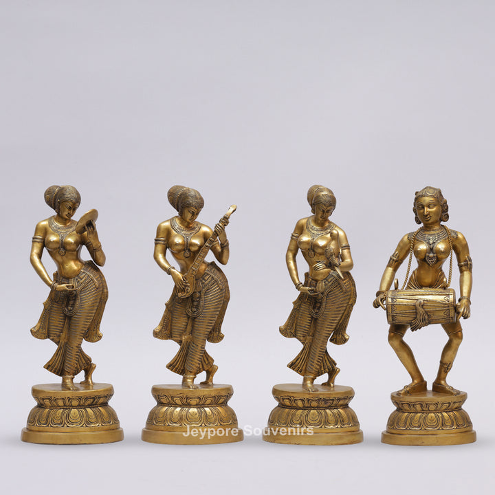 Handcrafted Solid Brass Lady with Parrot Statue With Antique Gold Finish