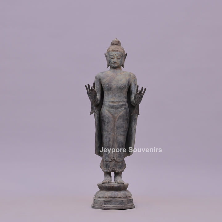 Standing Buddha Bronze Statue in the Abhaya Mudra