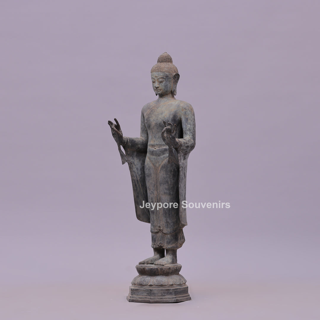 Standing Buddha Bronze Statue in the Abhaya Mudra