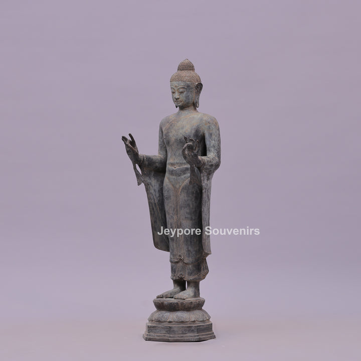 Standing Buddha Bronze Statue in the Abhaya Mudra